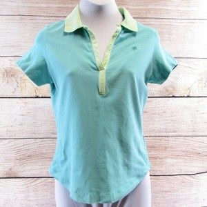 Lilly Pulitzer Blue Polo Top Size S Collared Short Sleeves V Neck Shrunken